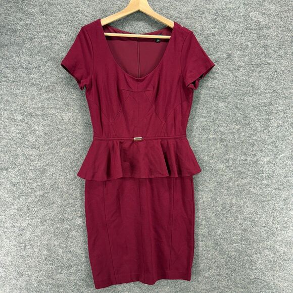 Ann Taylor Dress Women 6 Red Sheath Midi Zipper Lined Short Sleeve Casual Rayon - Picture 1 of 7